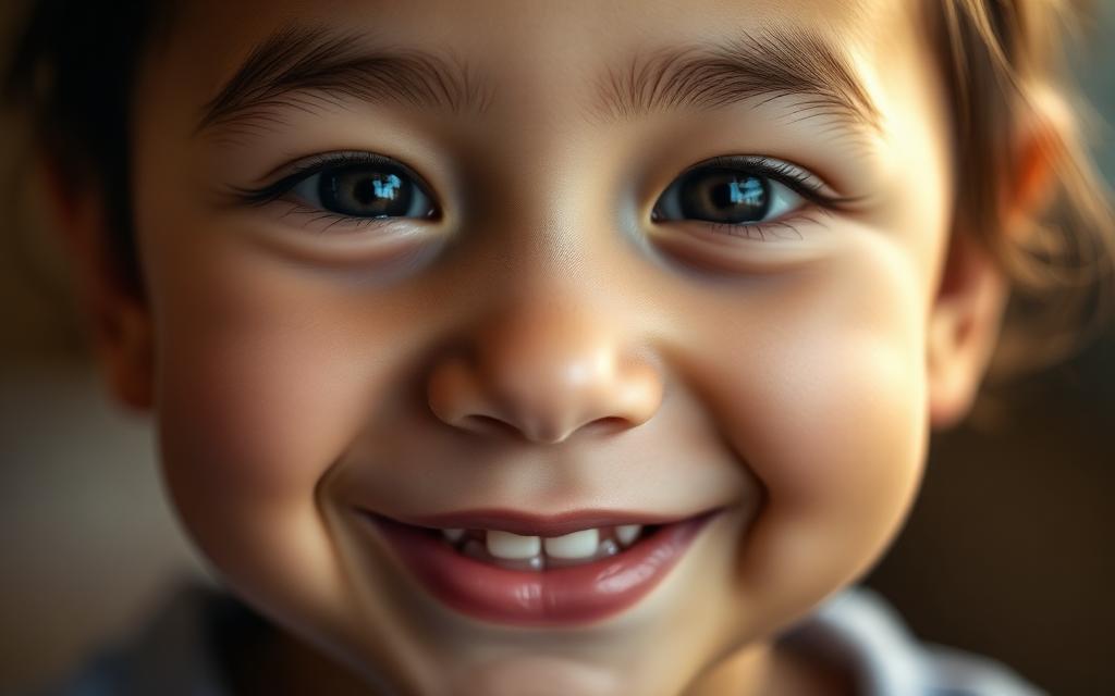 Very tight close-up of a smiling face filling the whole frame